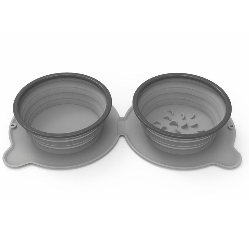 Gray collapsible double travel bowl
