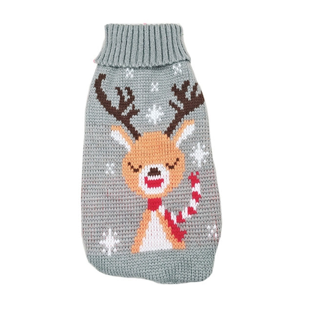 Christmas Knit Turtleneck Sweater for Small Dogs and Cats, Reindeer, Snowflake and Hearts