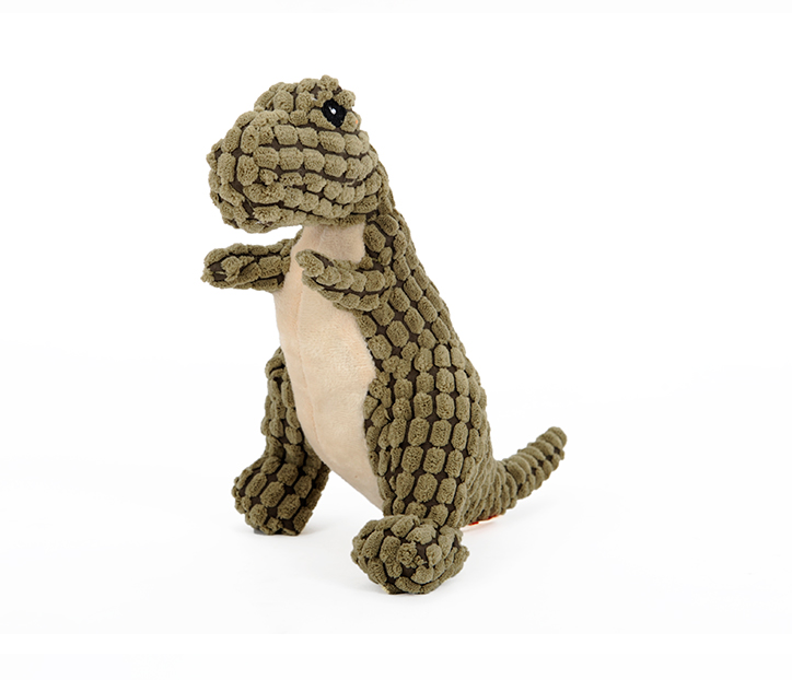 Green plush dinosaur dog toy