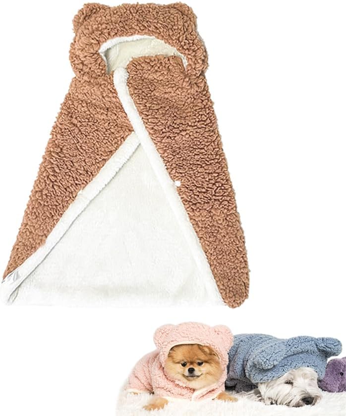 Brown hooded bear fleece cape for small pets