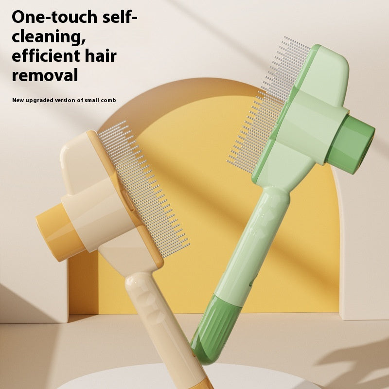 Green and yellow cat combs with self-cleaning callout