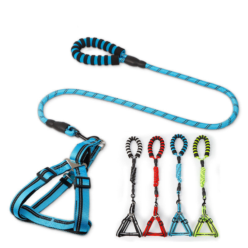 Reflective Dog Harness and Rope Leash Set