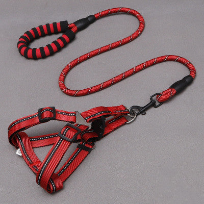 Reflective Dog Harness and Rope Leash Set