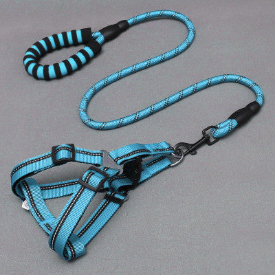 Reflective Dog Harness and Rope Leash Set