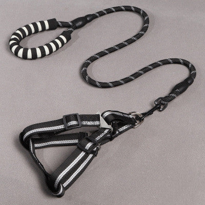 Reflective Dog Harness and Rope Leash Set