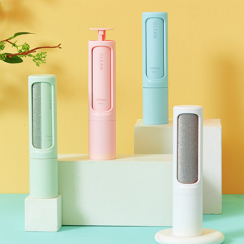 Reusable pet hair remover roller in green, pink, blue and white