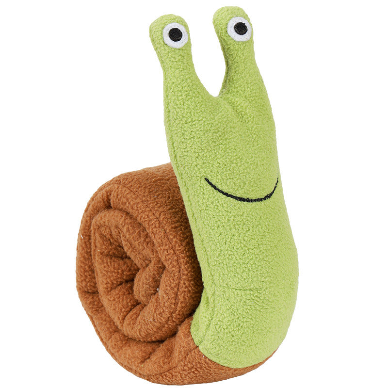 Green and brown snail snuffle toy, rolled up
