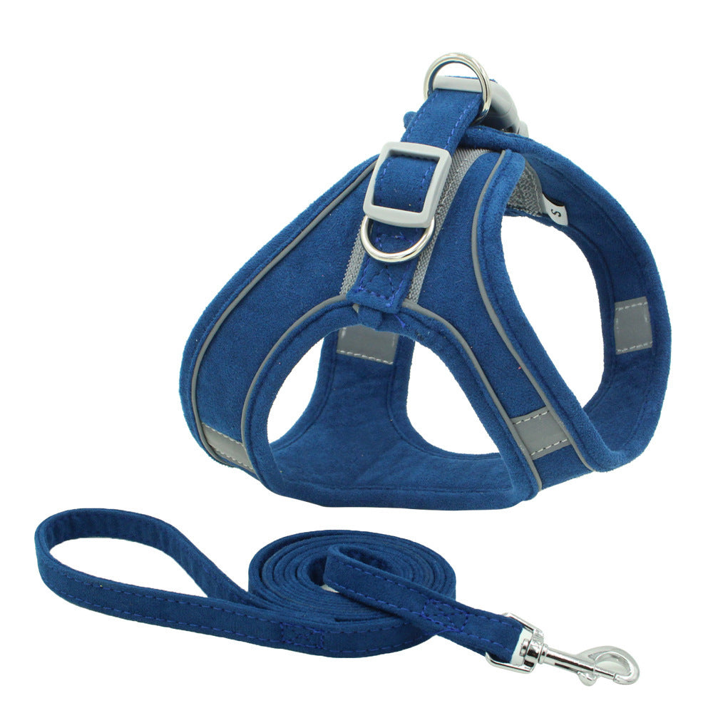 Blue reflective cat harness with matching leash