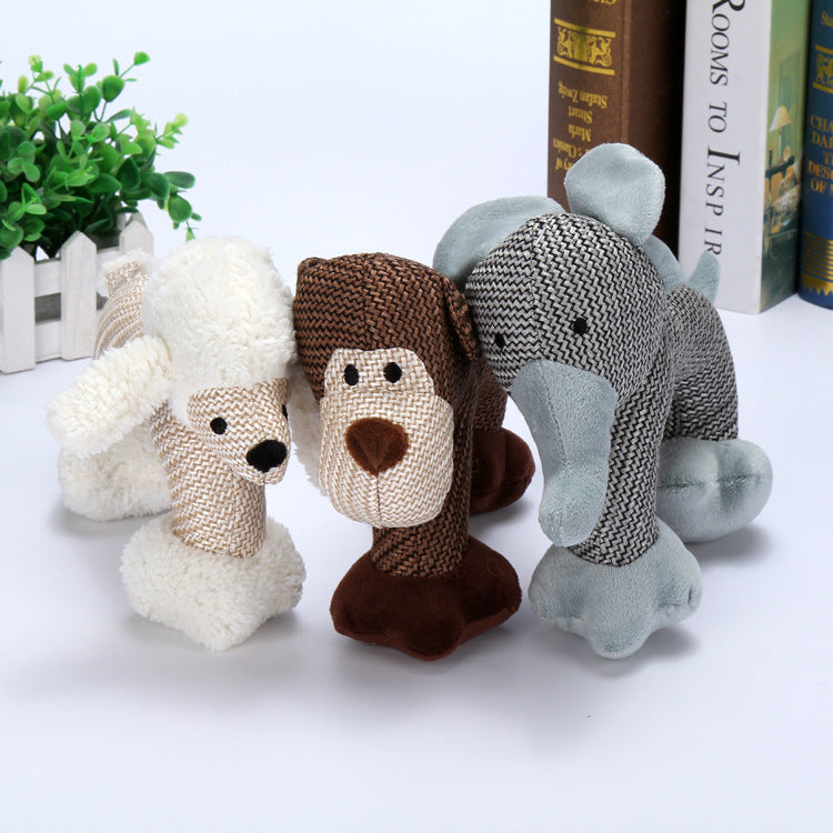 Set of 3 plush dog toys: poodle, monkey and elephant