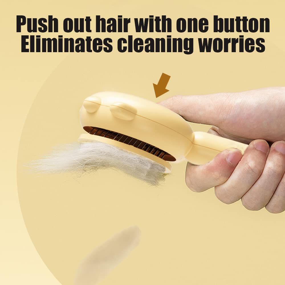 Pressing the button to push fur off the slicker brush