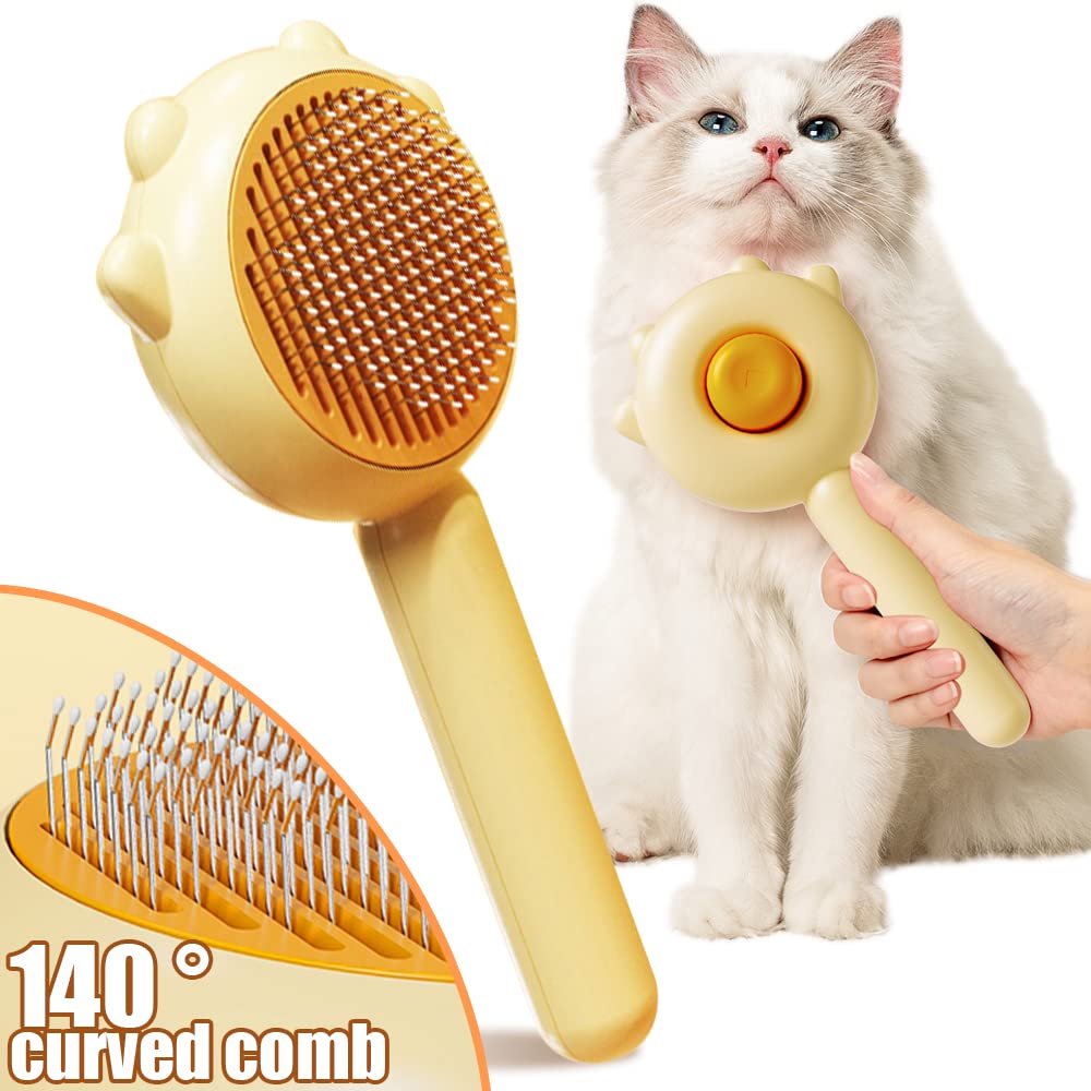 Cat with the yellow slicker brush showing the 140 degree head