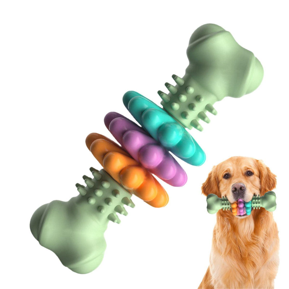 Pinermen Rubber Chew Bone for Dogs, Textured Teething Toy