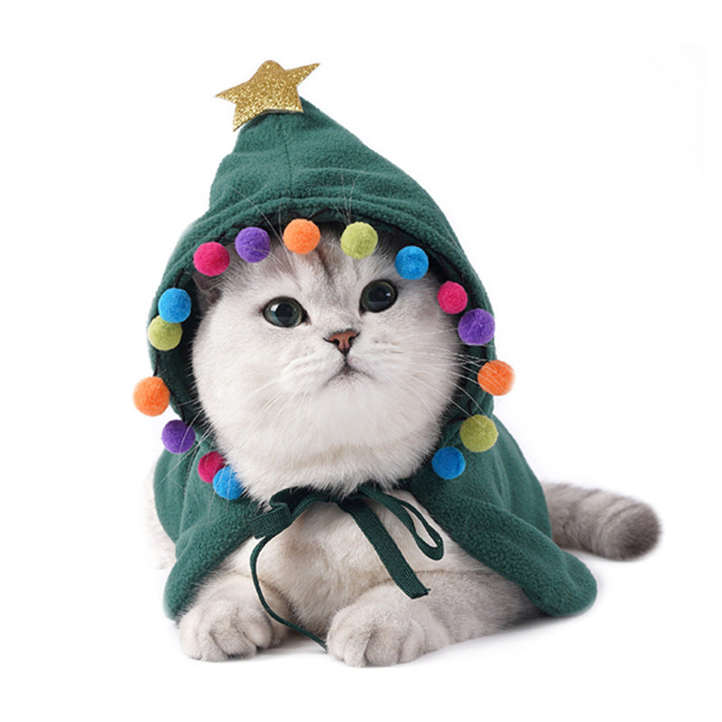 Christmas Tree Cape with Star and Pom-Poms for Cats and Small Dogs