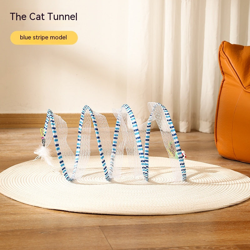 Blue stripes spring cat tunnel