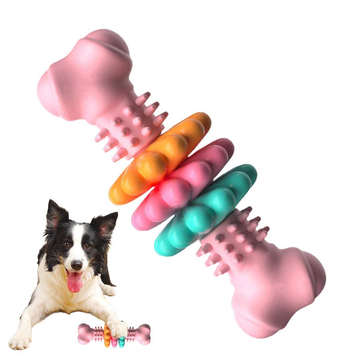 Pinermen Rubber Chew Bone for Dogs, Textured Teething Toy