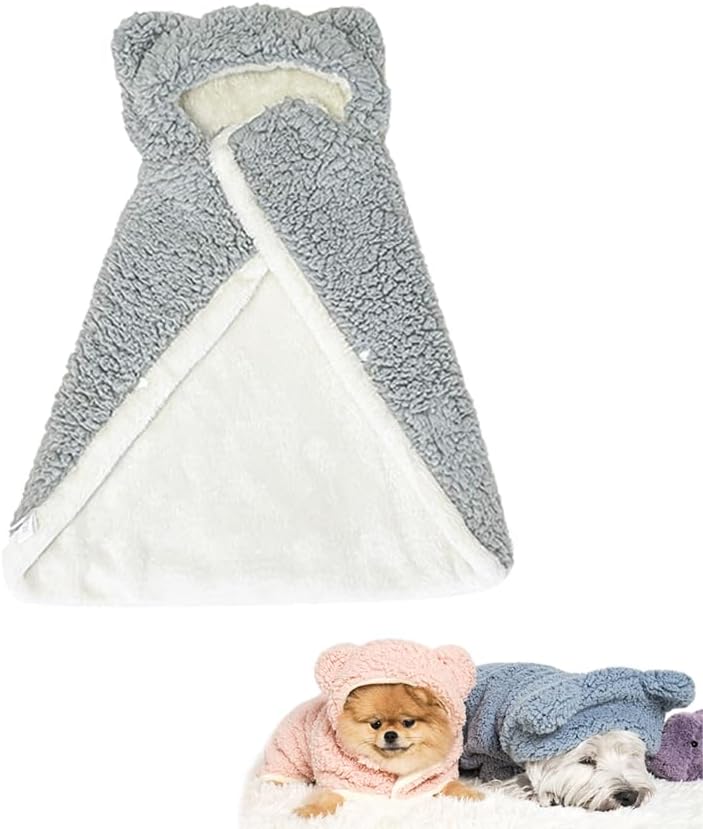 Gray hooded bear fleece cape for small pets