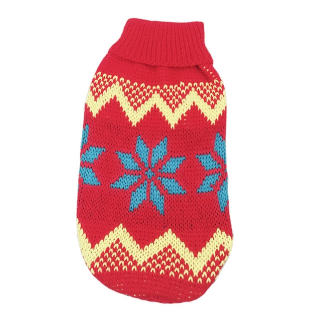 Christmas Knit Turtleneck Sweater for Small Dogs and Cats, Reindeer, Snowflake and Hearts
