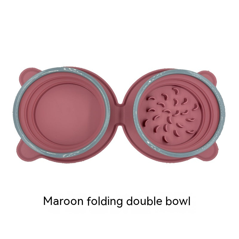 Maroon collapsible double travel bowl
