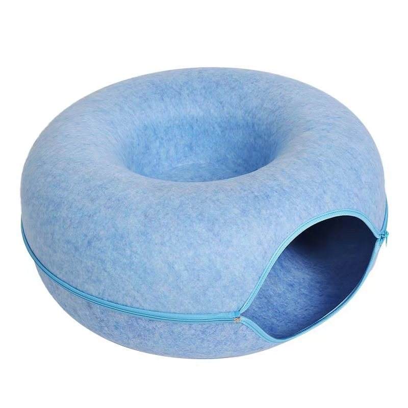Felt Donut Cat Cave Bed, Tunnel Bed with Zip Halves
