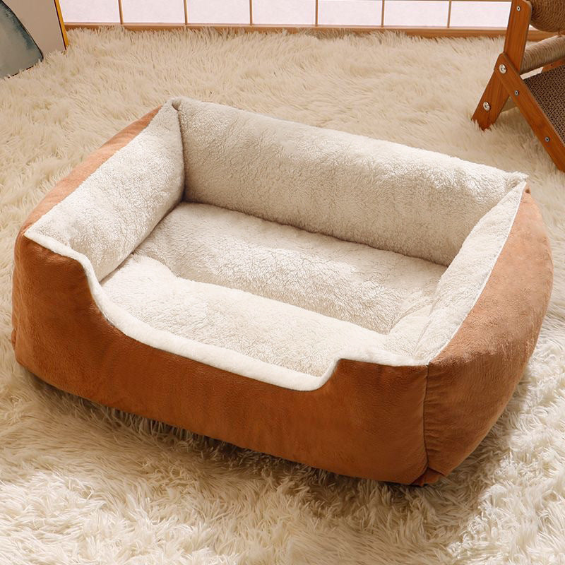 Plush Bolster Bed for Cats and Small Dogs, Rectangle Cuddler with Raised Sides