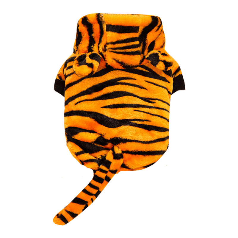 Plush Tiger Dog Hoodie with Ears and Tail, Warm Winter Costume for French Bulldogs and Small Dogs