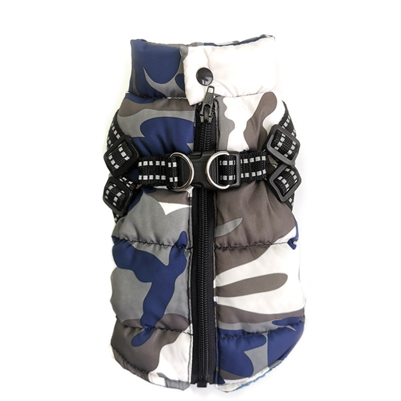 Padded Camo Dog Vest with Built-In Harness and D-Ring, Warm Winter Jacket for Small Dogs