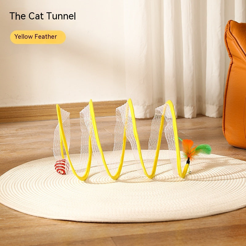 Yellow spring cat tunnel with sisal ball