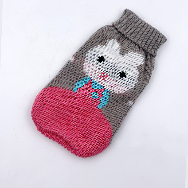 Christmas Knit Turtleneck Sweater for Small Dogs and Cats, Reindeer, Snowflake and Hearts