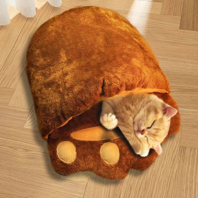 Bear Paw Cat Bed, Plush Semi-Covered Cave