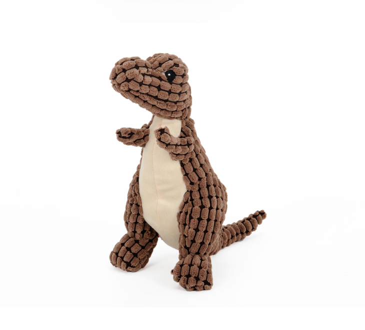 Brown plush dinosaur dog toy