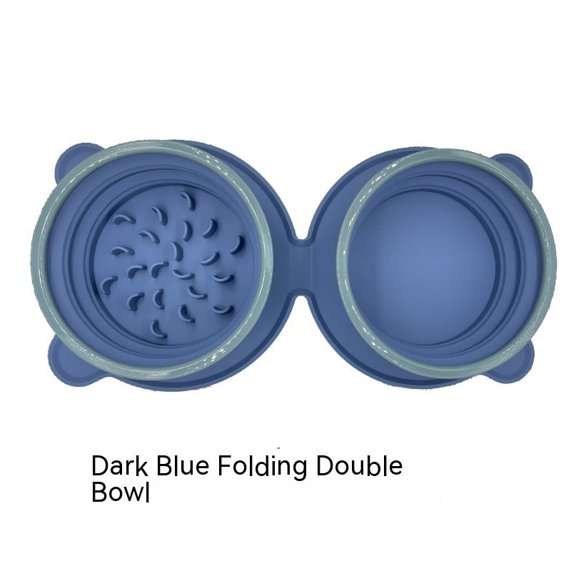 Dark blue collapsible double travel bowl