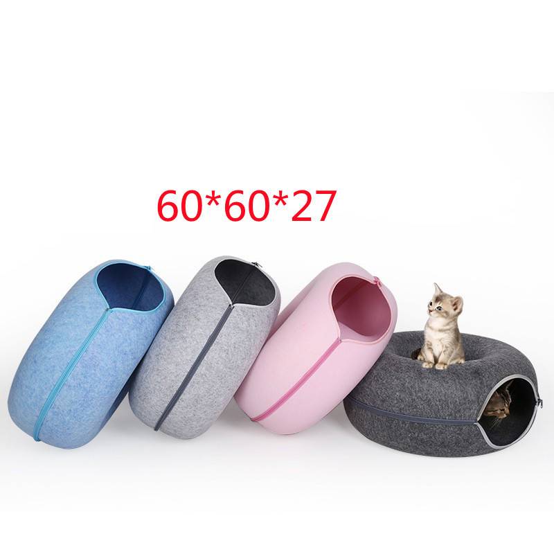 Felt Donut Cat Cave Bed, Tunnel Bed with Zip Halves