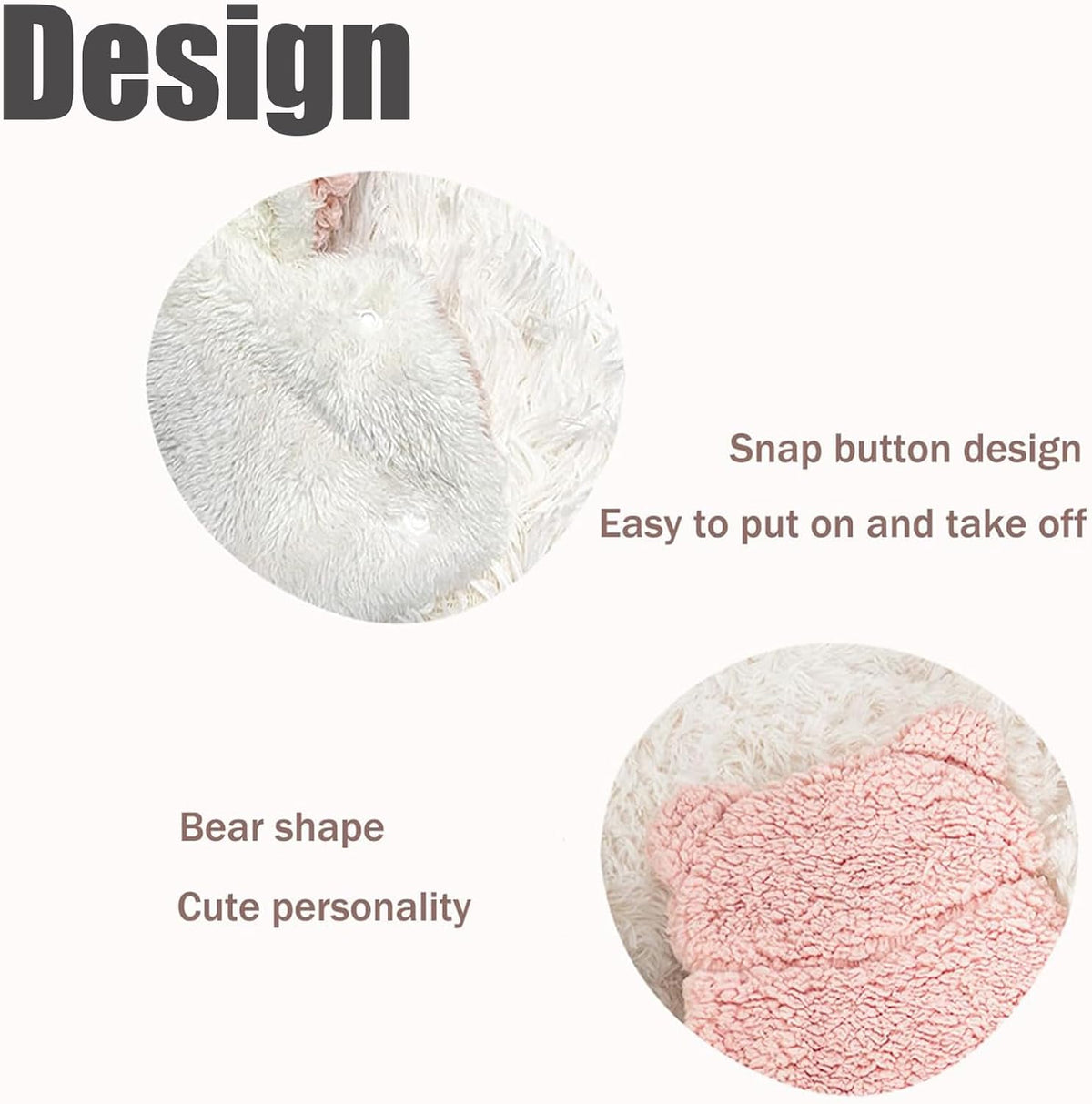 Bear-ear hood and snap button closure on the fleece cape