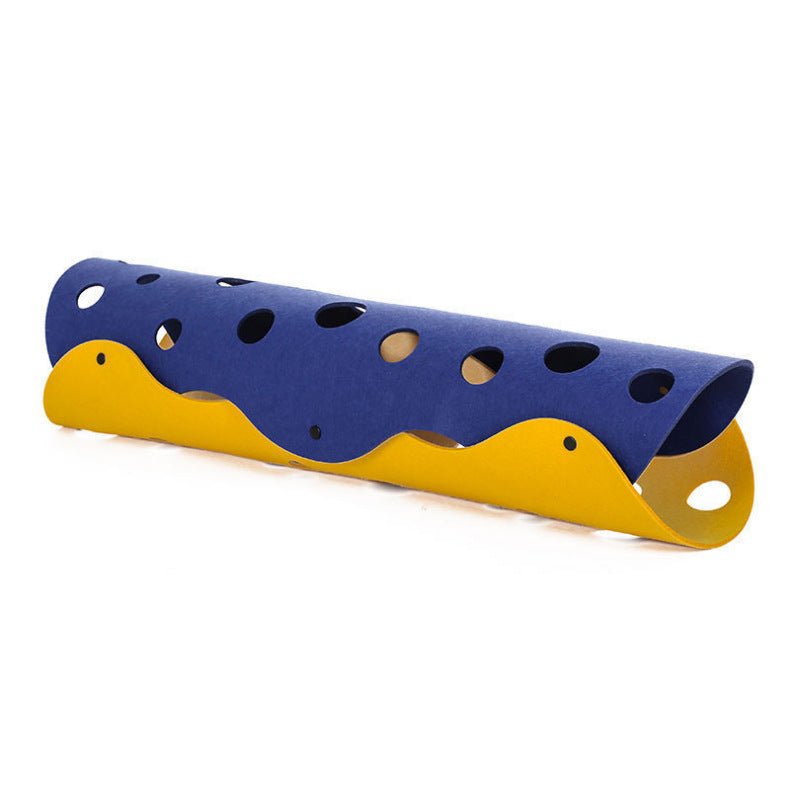 Navy and yellow felt cat tunnel