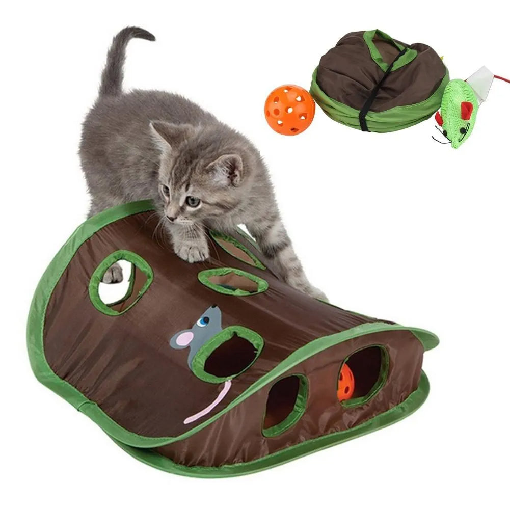 Pinermen Hide and Seek Cat Toy, 9-Hole Mouse Hunt Play Tent