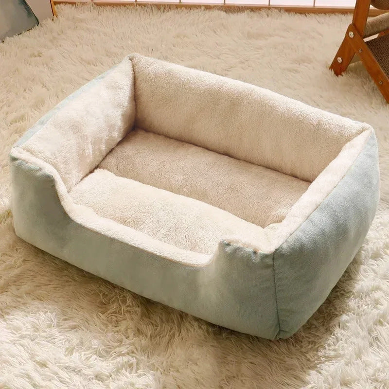 Plush Bolster Bed for Cats and Small Dogs, Rectangle Cuddler with Raised Sides