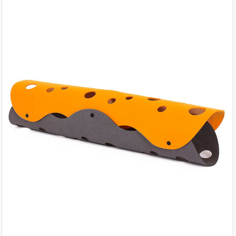 Orange and gray felt cat tunnel