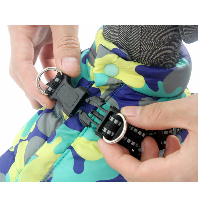 Padded Camo Dog Vest with Built-In Harness and D-Ring, Warm Winter Jacket for Small Dogs