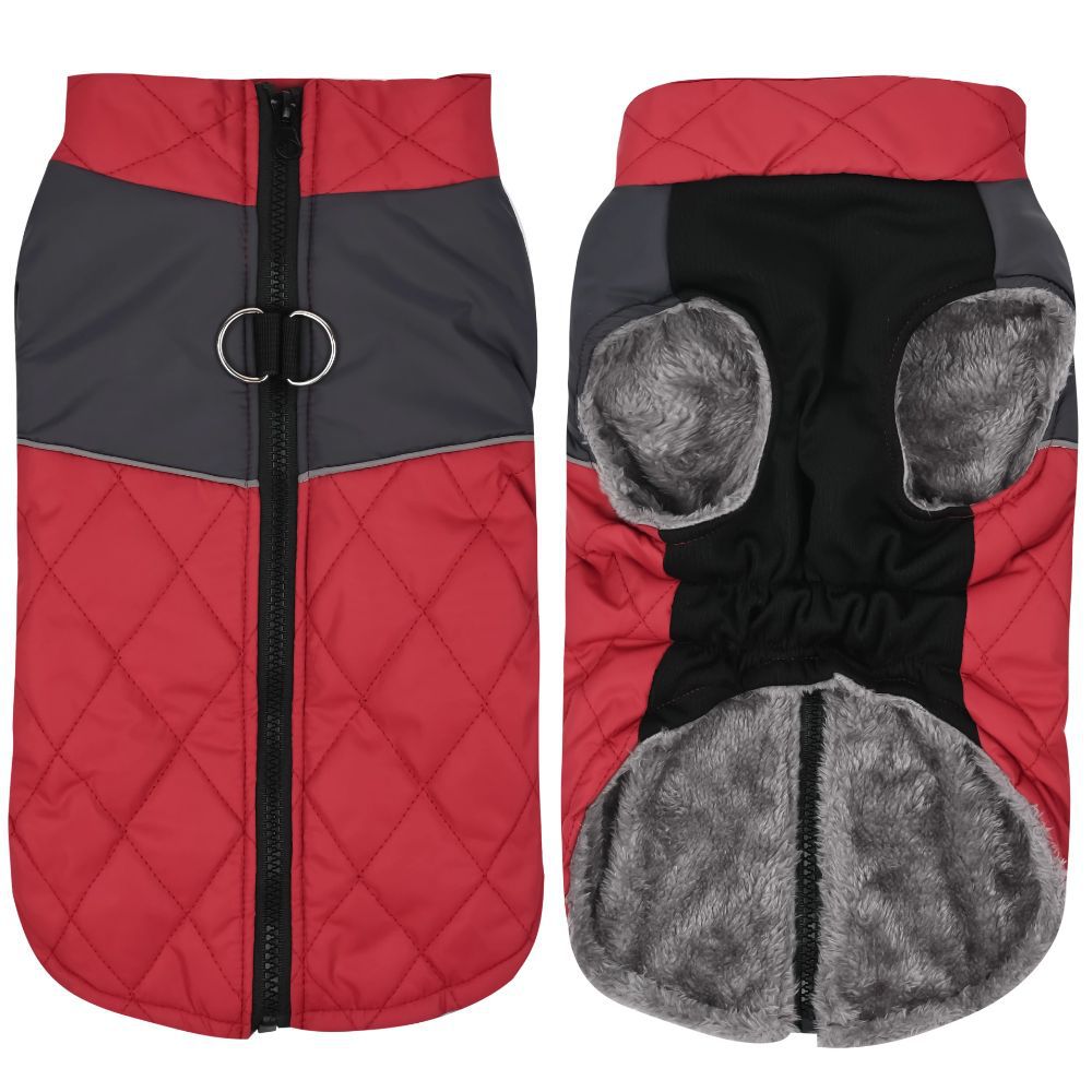 Quilted Fleece-Lined Dog Coat with Leash Hole, Reflective Winter Vest XS to 3XL