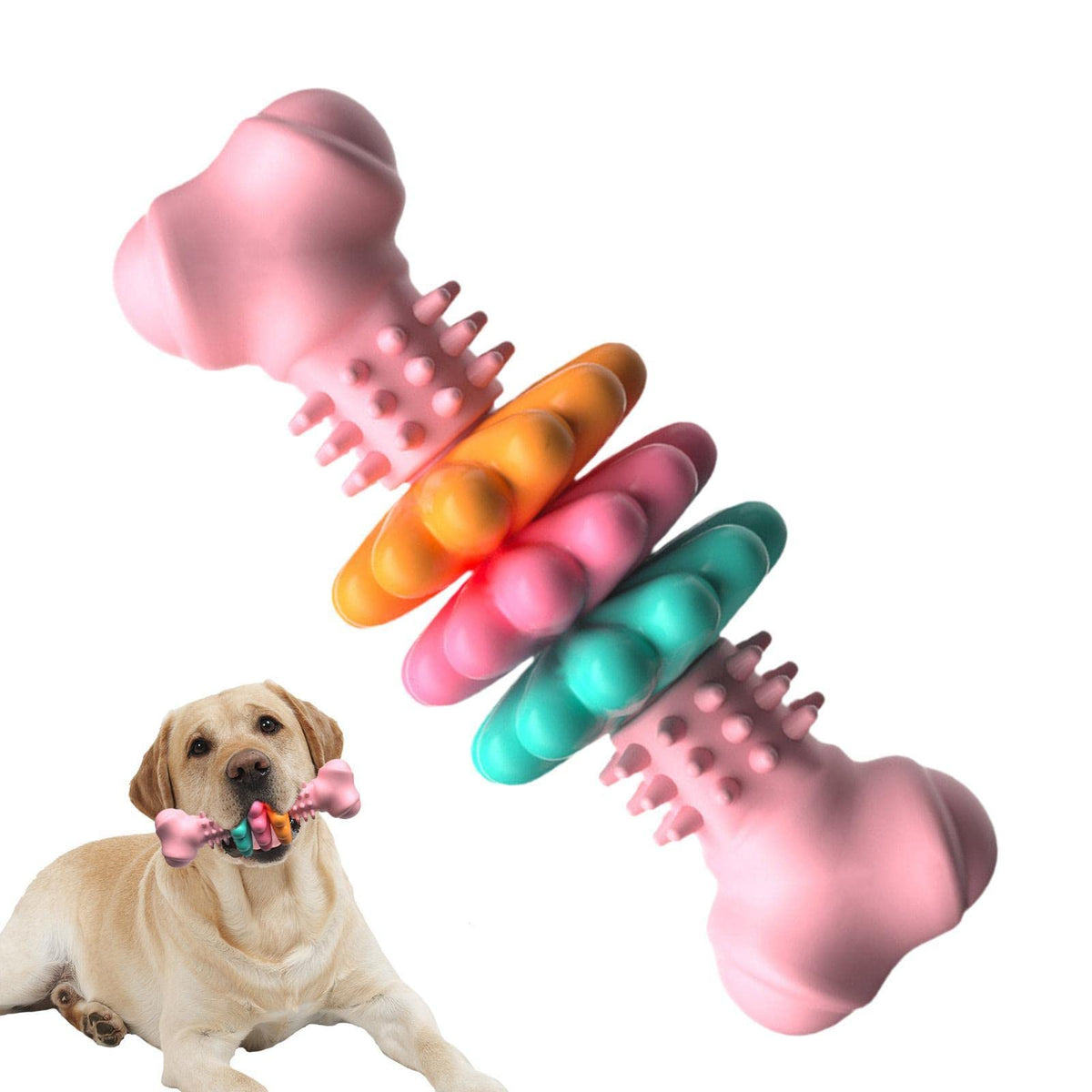Pinermen Rubber Chew Bone for Dogs, Textured Teething Toy