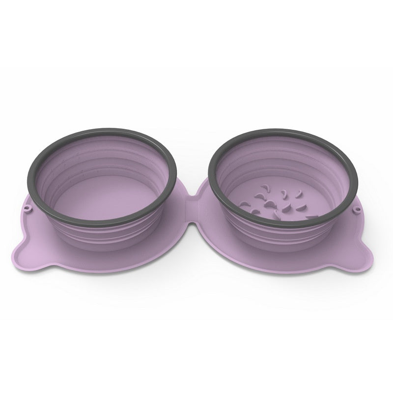 Purple collapsible double travel bowl