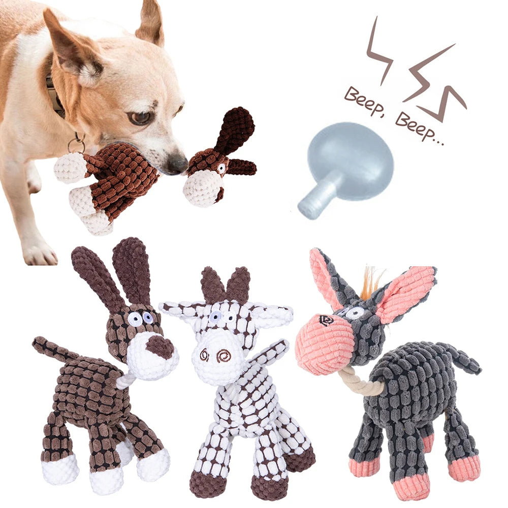 Pinermen Corduroy Squeaky Plush Dog Toy, Donkey, Bunny, Mouse, Duck or Flamingo