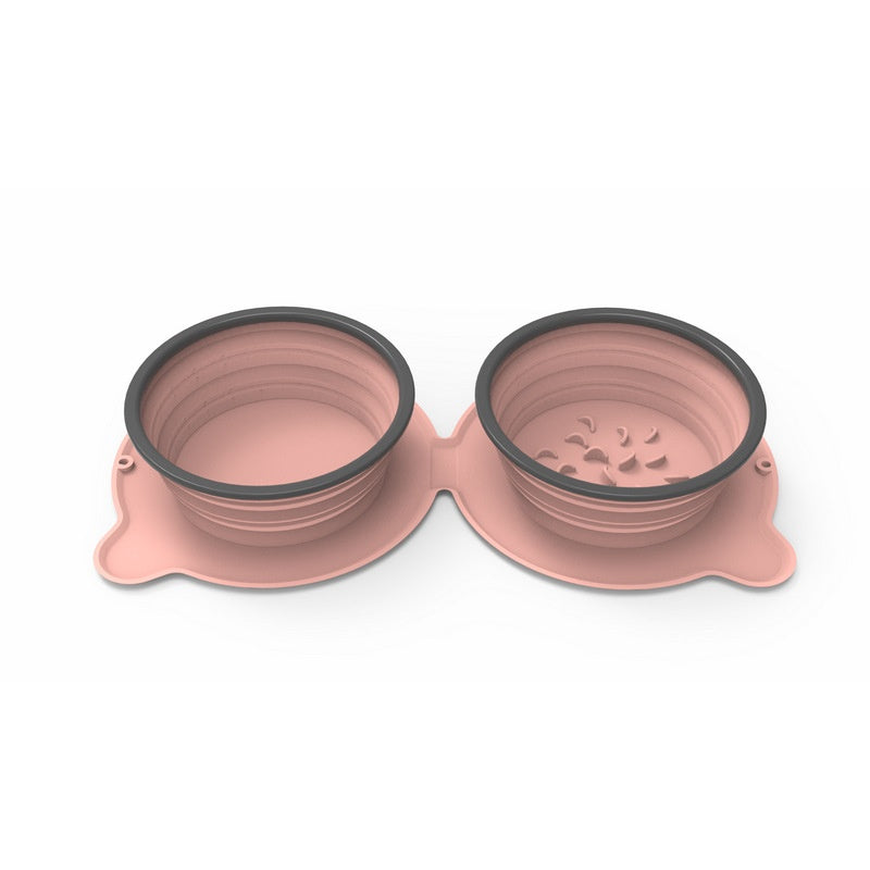 Pink collapsible double travel bowl