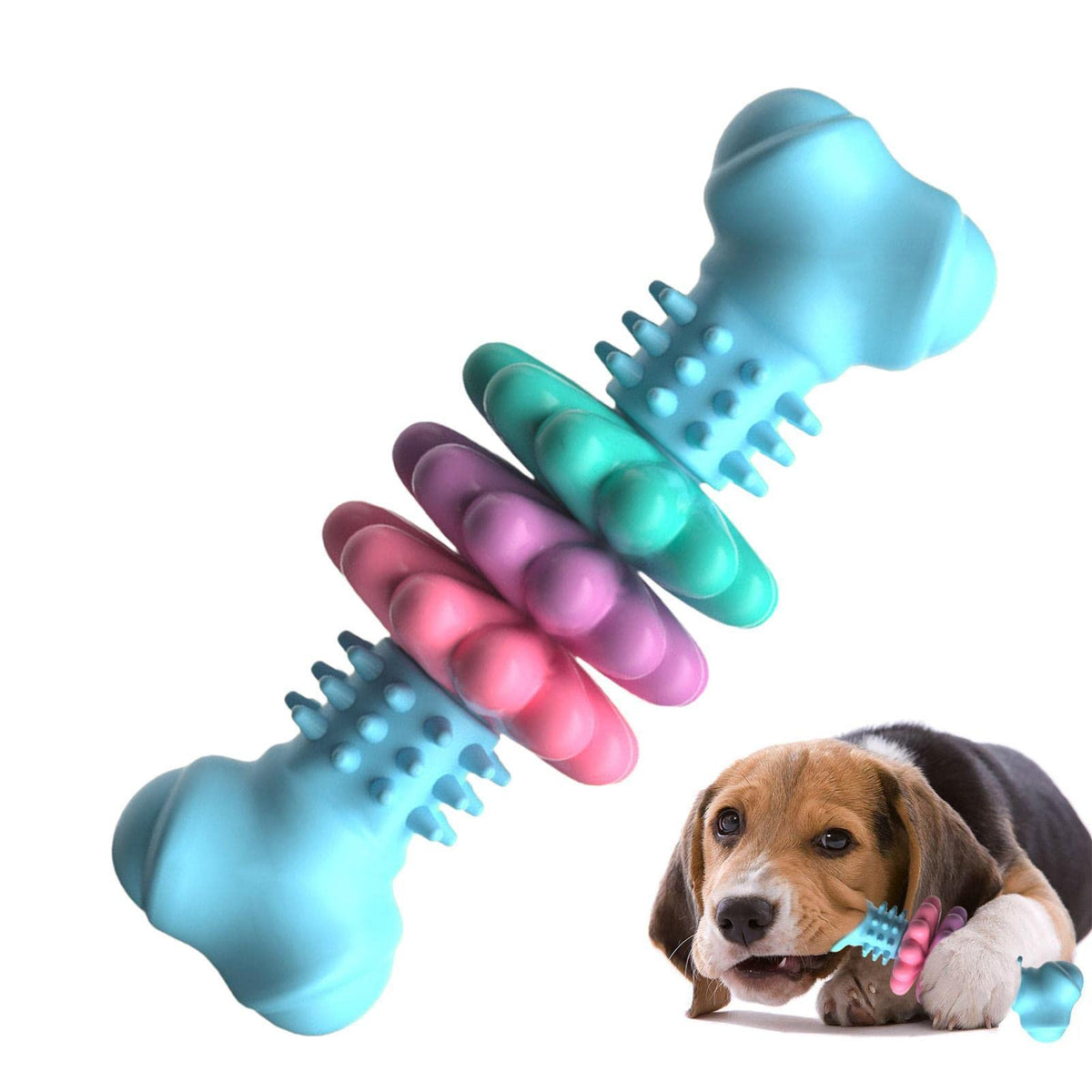Pinermen Rubber Chew Bone for Dogs, Textured Teething Toy