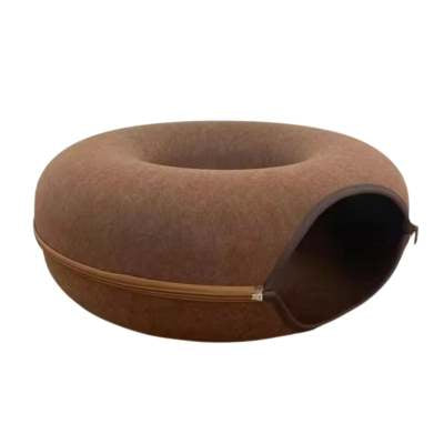 Felt Donut Cat Cave Bed, Tunnel Bed with Zip Halves