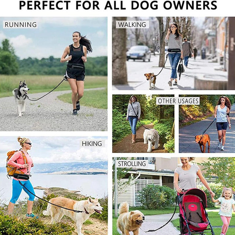 Collage of people walking, running and hiking with the hands-free leash