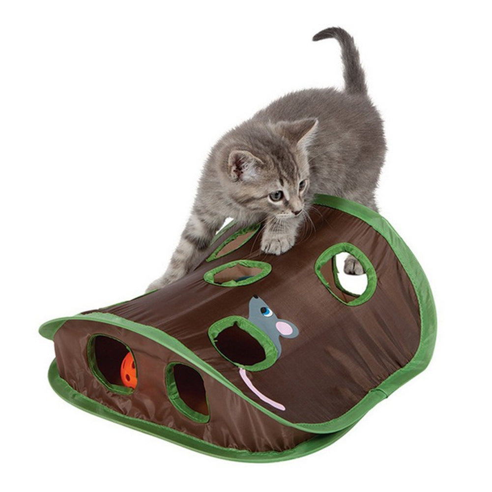 Pinermen Hide and Seek Cat Toy, 9-Hole Mouse Hunt Play Tent