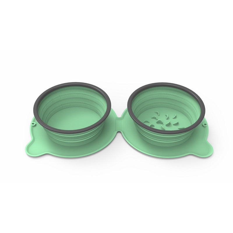 Green collapsible double travel bowl
