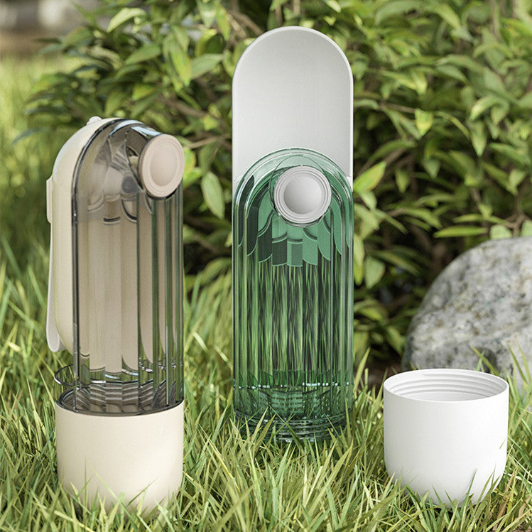 Beige and green travel water bottles with the snack cup