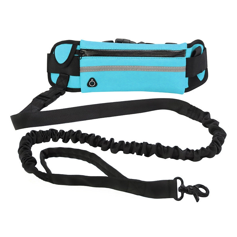Blue hands-free running leash with waist pack